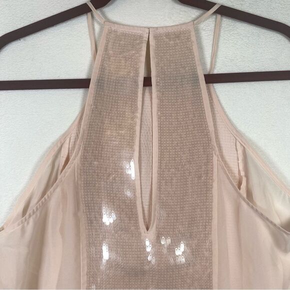 Victoria's Secret Pale Pink Semi Sheer Sequined High Neck Sleeveless Top Size M - Picture 11 of 13